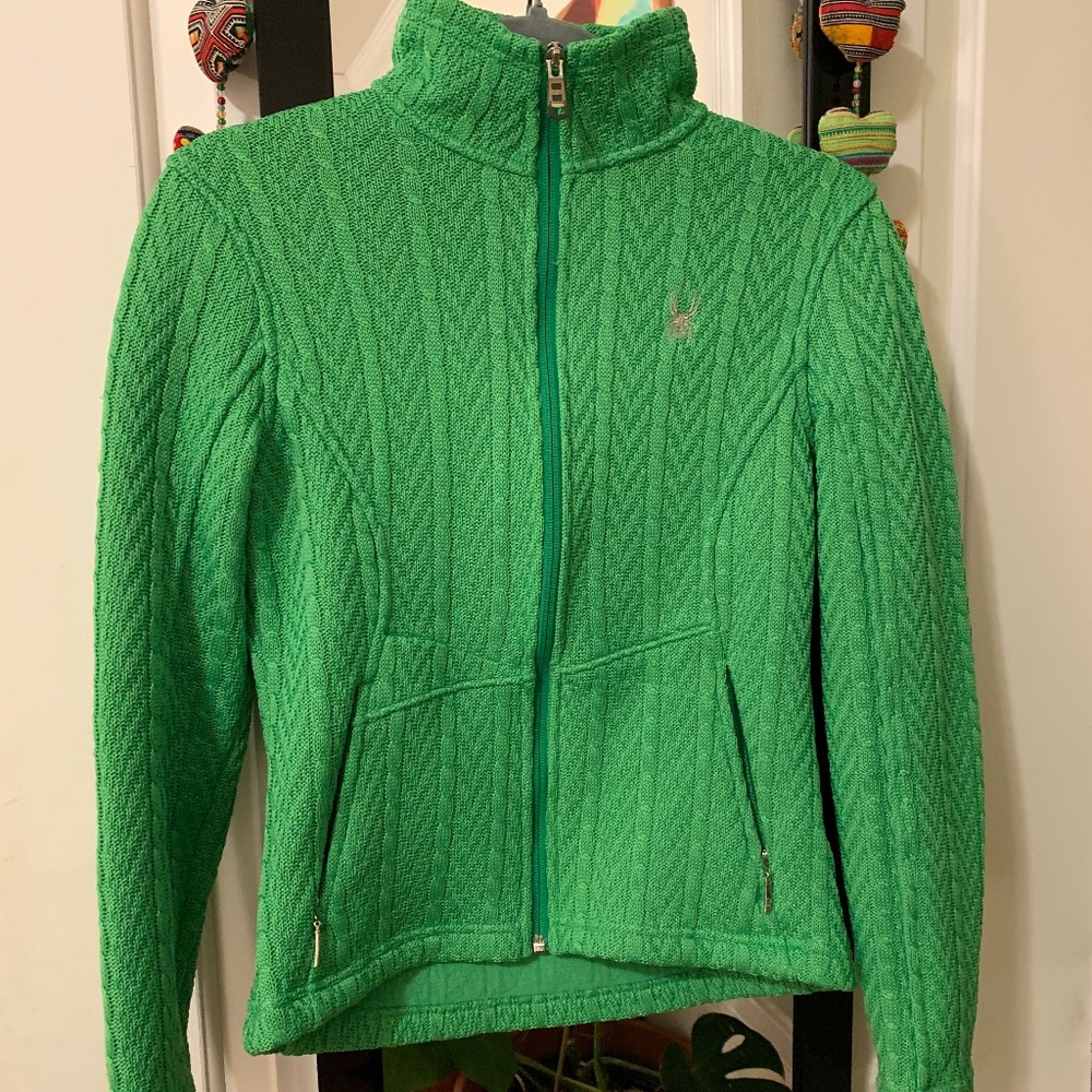 Spyder Green cable knit ski sweater, small, excellent condition